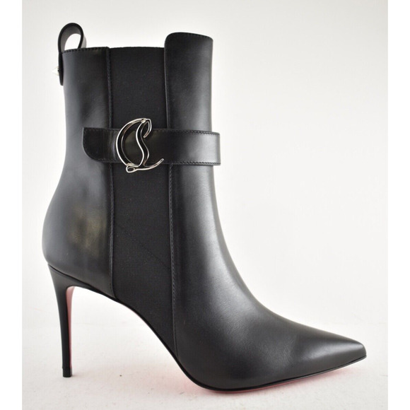Christian Louboutin SO CL Chelsea Booty 85 Black Leather Ankle Heel Bootie 37.5 - Picture 2 of 14